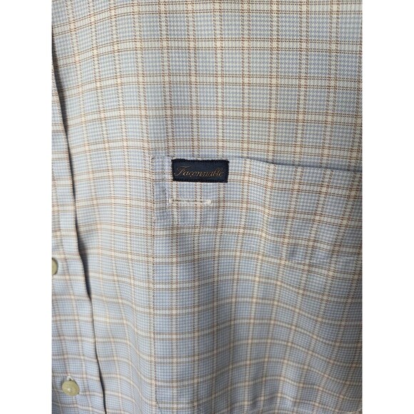 Faconnable Button Down Shirt Mens Large Blue Checkered Long Sleeve Cotton France - Picture 4 of 11